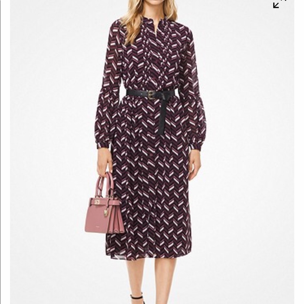 Chevron Georgette Belted Shirtdress